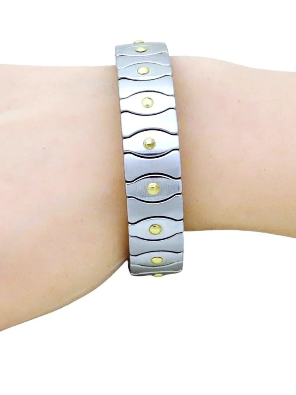 Vintage Milor Italy Stainless Steel & 18K Gold Stretch Expansion Link Bracelet
